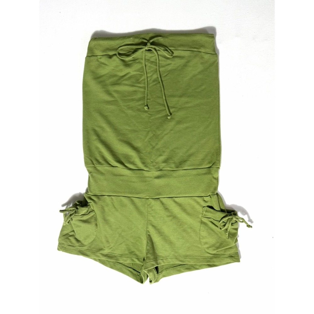 Vintage Y2K Green Tube Top Romper Pull On Mini Shorts Size XS Summer Vacation